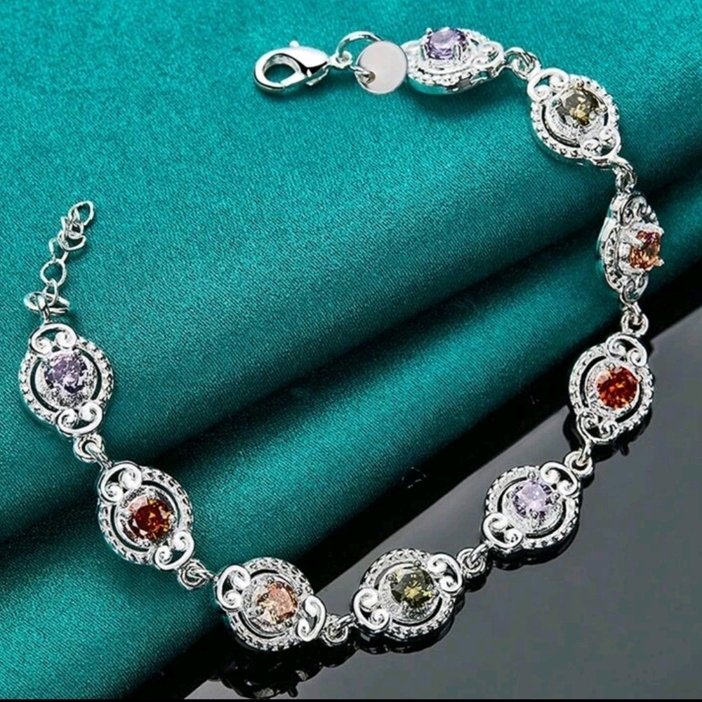 Elegant Silver Multi-Color Gemstone Bracelet